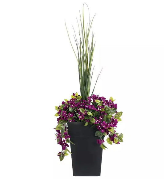 40" Artificial Outdoor Dracaena and Purple Bougainvillea Planter