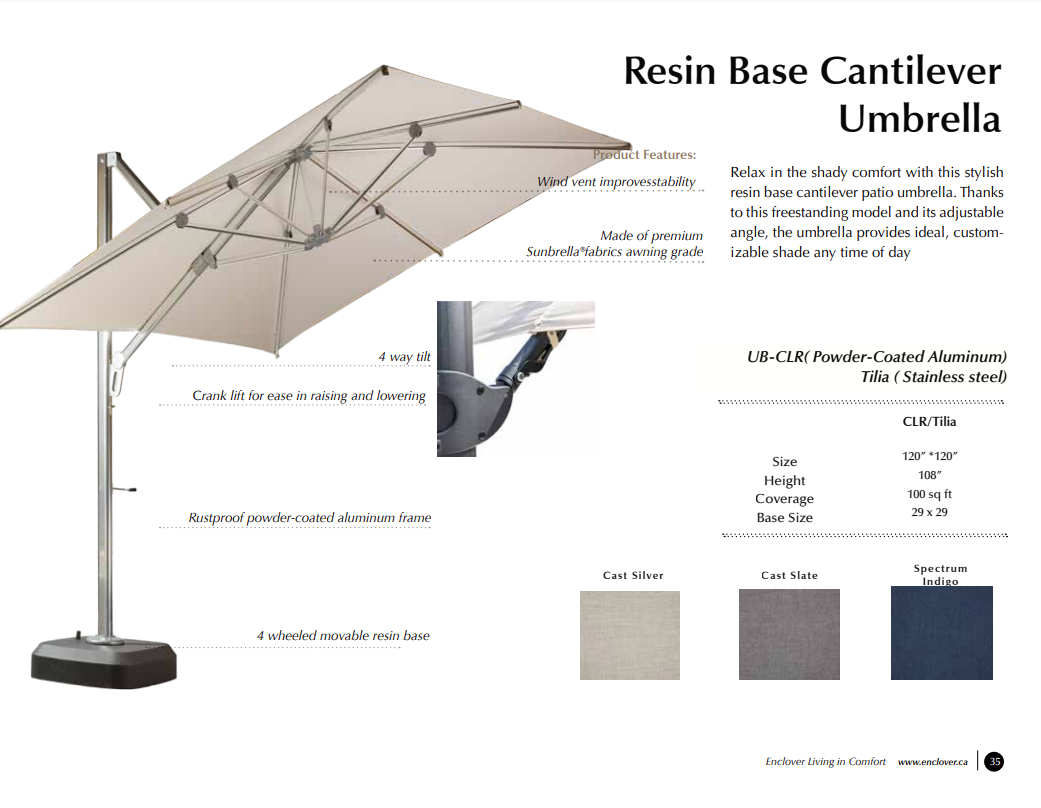 SS. Cantilever Umbrella with Rotating Resin Base